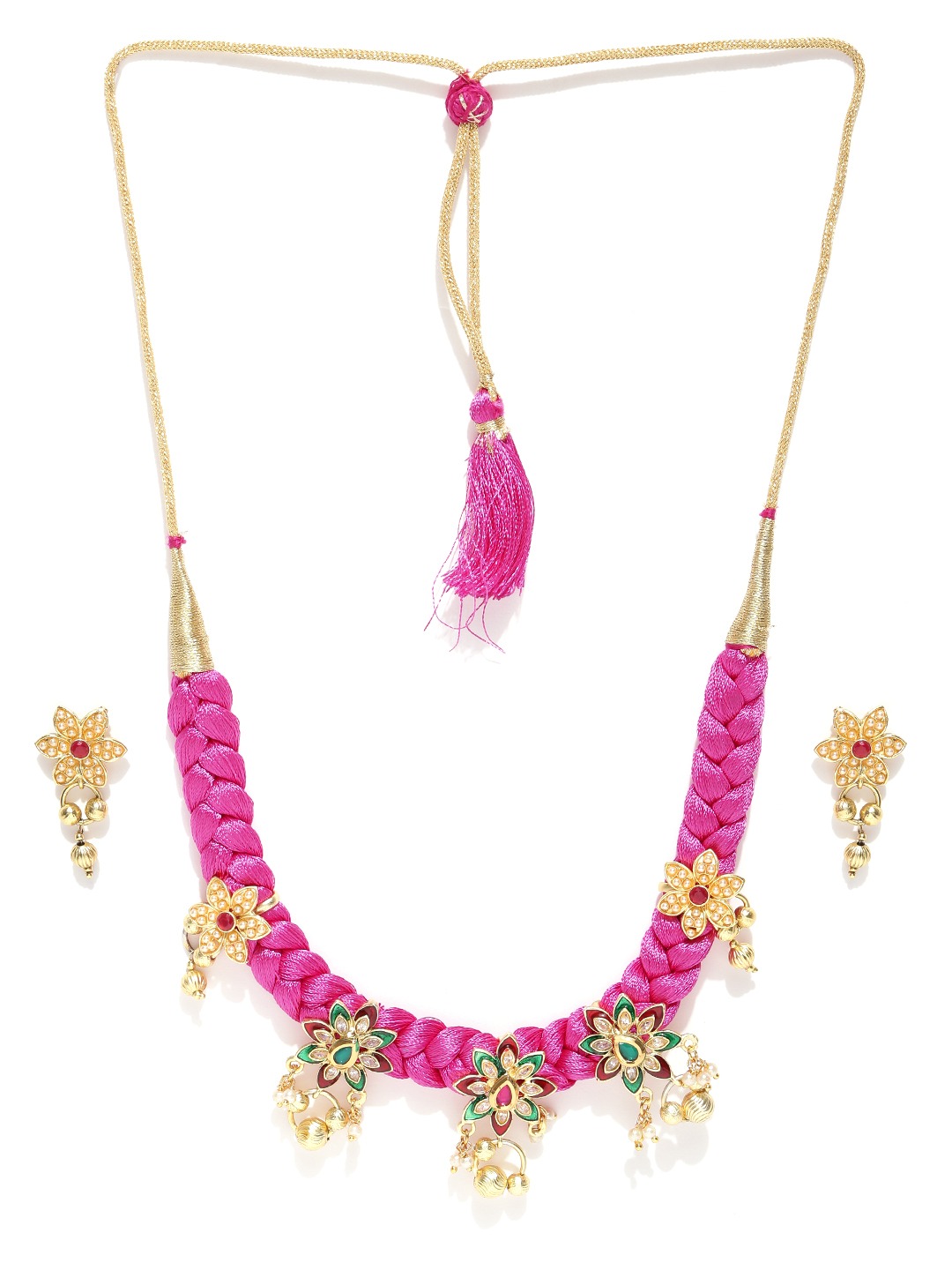 YouBella Pink  Gold-Toned Stone-Studded Beaded Jewellery Set